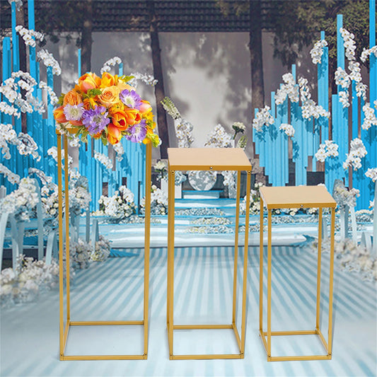 Set of 3 Metal Square Flower Stands Plant Stand  Gold/Black Flower Holder For Living Room Wedding Decor