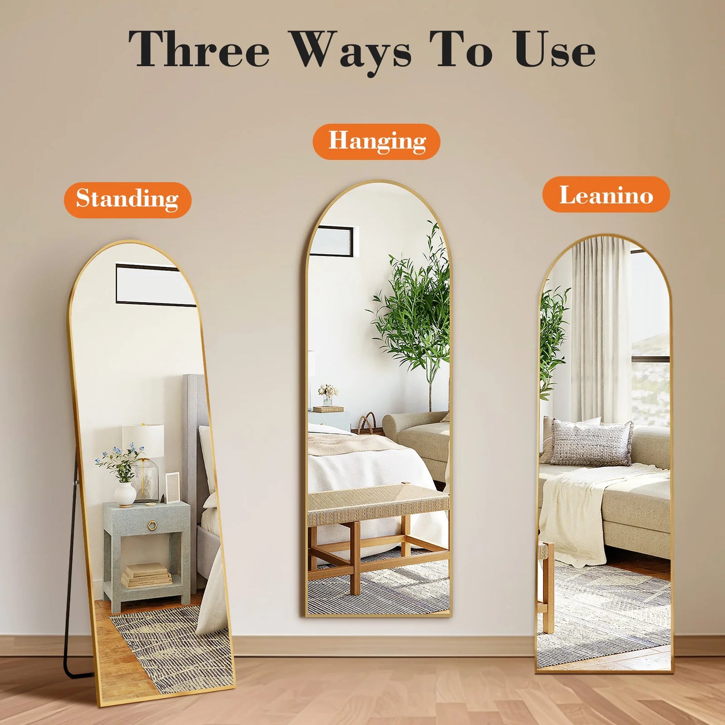 Full Length Arched Right Angle Mirror with Stand for Living Room, Sturdy Aluminum Alloy Frame, Bedroom Furniture, 59 "x 16"