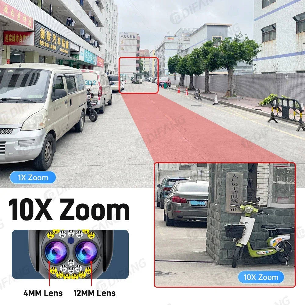 16MP WiFi IP Camera Four Lens Three Screen 360° PTZ CCTV Auto Tracking Wireless Surveillance Security Camera Outdoor