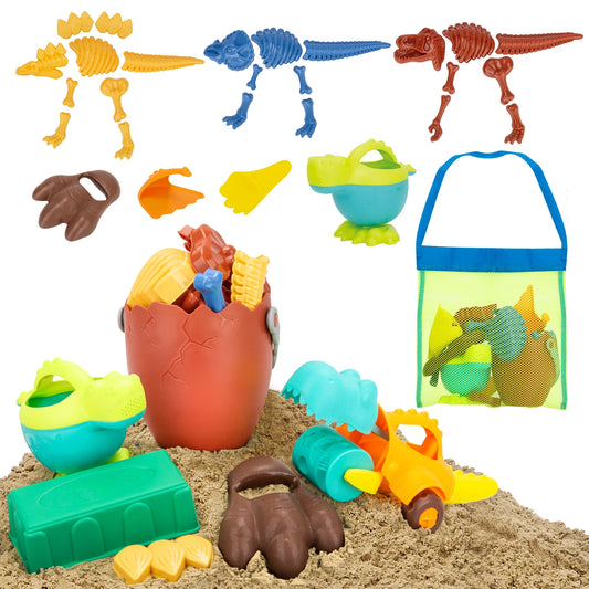 Dinosaur Beach Toys for Kids 3-5,Dinosaur Mould Set 33 PCS Sand Toys with Mesh Bag,Gifts for Boys and Girls 6-10