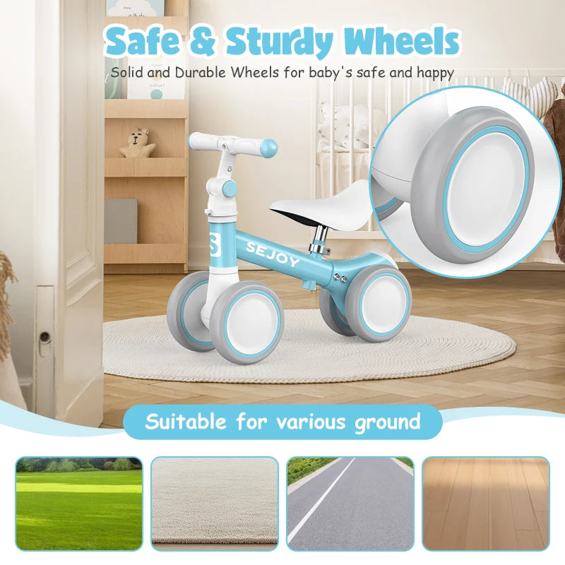 Baby Balance Bike for 1 Year Old Boys Girls 12-36 Month Toddler Balance Bike, 4 Wheels Toddler First Bike,Birthday Gifts,Blue