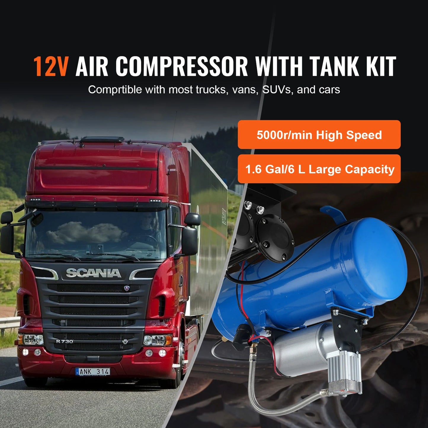 12V Air Compressor with Tank 3/6L Train Horn Air Compressor 120psi Air Compressor System for Train Horn/Inflating Tire