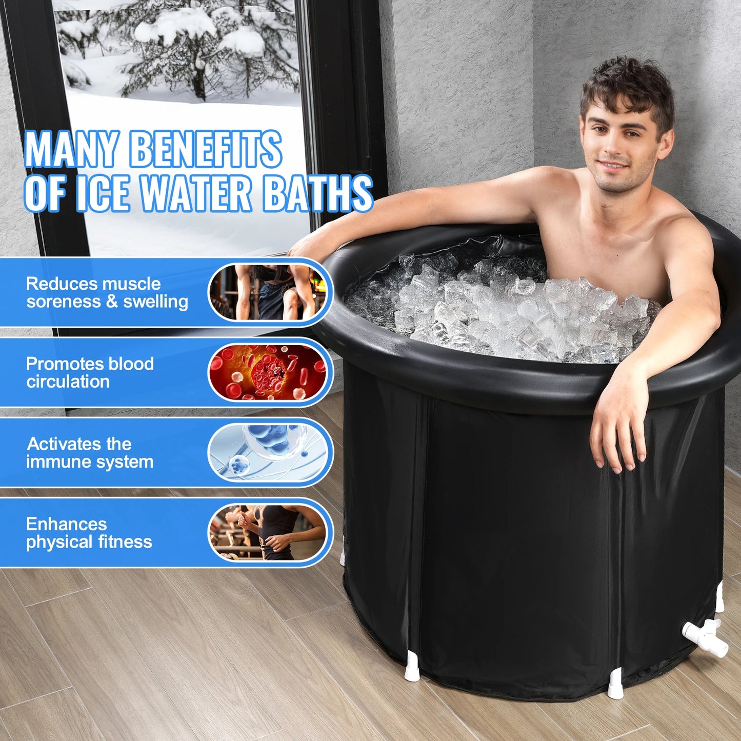 Ice Bath Tub Cold Water Therapy Plunge Tub for Athletes Portable Outdoor Ice Barrel Plunge Pool Inflatable Ice Bathtub