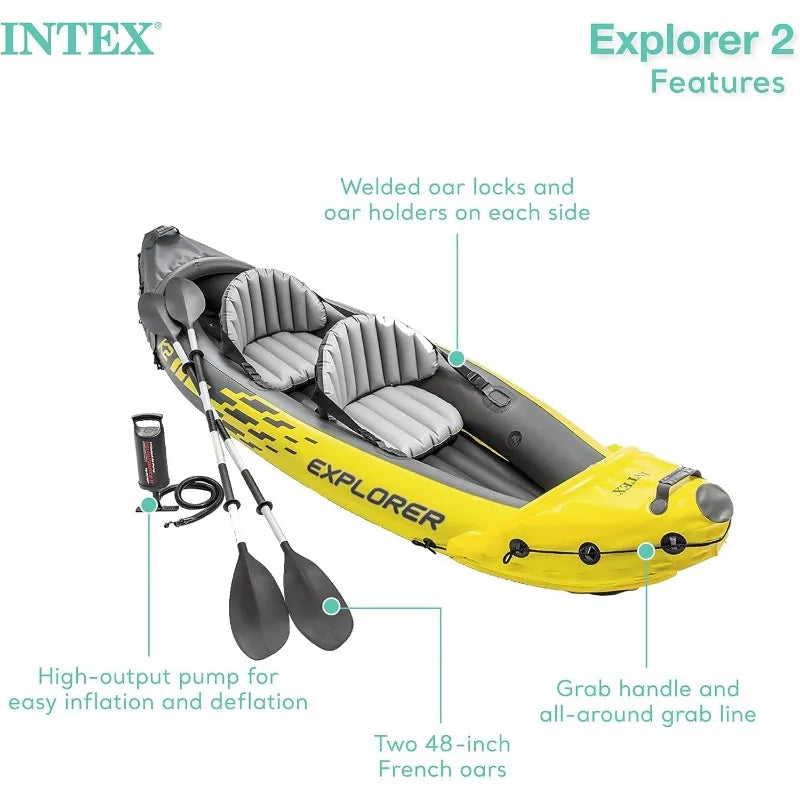 Inflatable Kayak Set: Includes Deluxe 86in Aluminum Oars and High-Output Pump – SuperStrong PVC