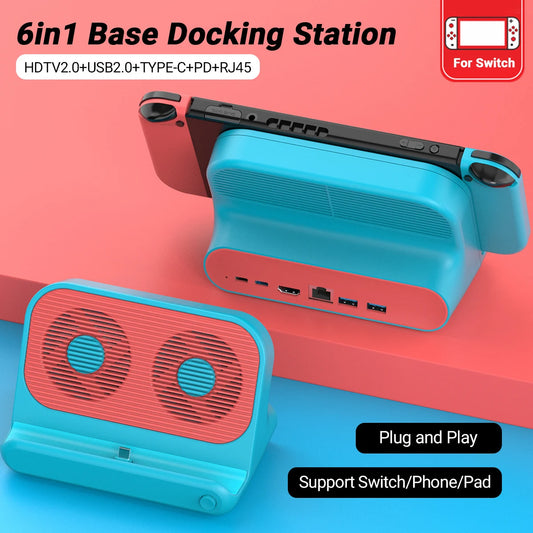 Cute New Style 6in1 Multifunction Nintendo Switch Dock with 4K HDMI Cooling Fans for Nintendo Switch/Switch OLED