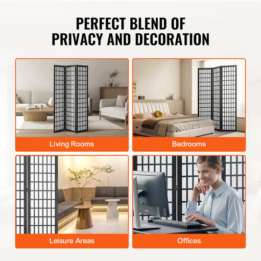 3/4/6 Panel Wood Folding Privacy Screen Portable Decoration Screens for Room Separation