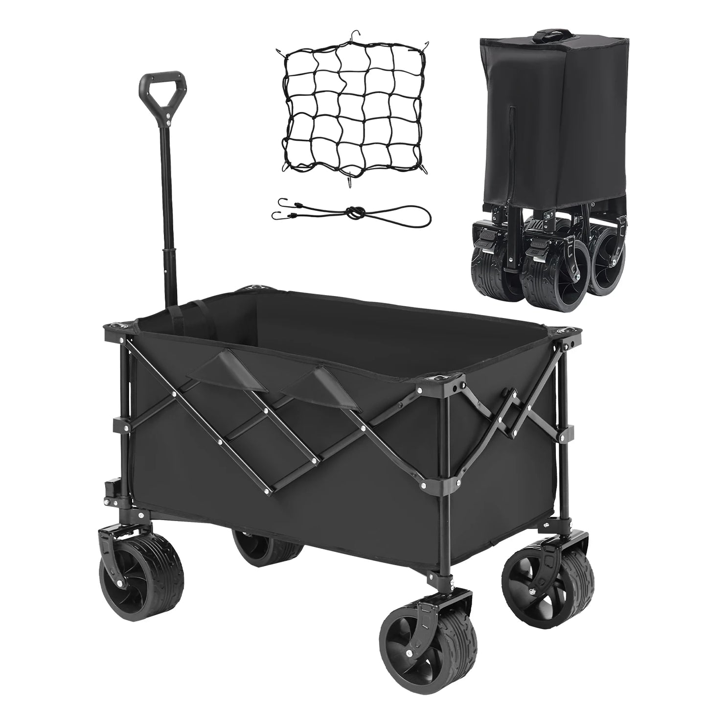 Collapsible Folding Wagon Beach Wagon Cart with All-Terrain Wheels Drink Holder Sport Wagon for Camping Shopping Garden