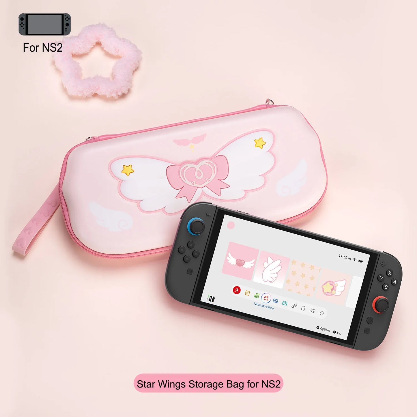 Geekshare Star Wing Series Pink Protective Case Storage Bag Carrying Case Big Mouse Pad for Nintendo Switch OLED Joy Con Gift