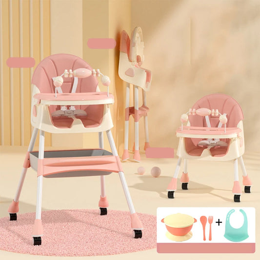 Multi-functional Foldable Baby Dining Chair for Children Household Portable Infant Chair With Brakeable Universal Wheel