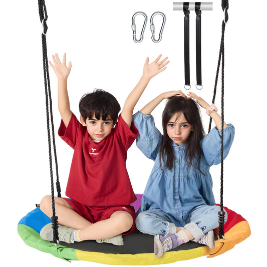 Tree Swing Saucer Swing 750lbs Swing Seat 2 Tree Hanging Straps Adjustable Multi-Strand Ropes Round Swing Kids Outdoor