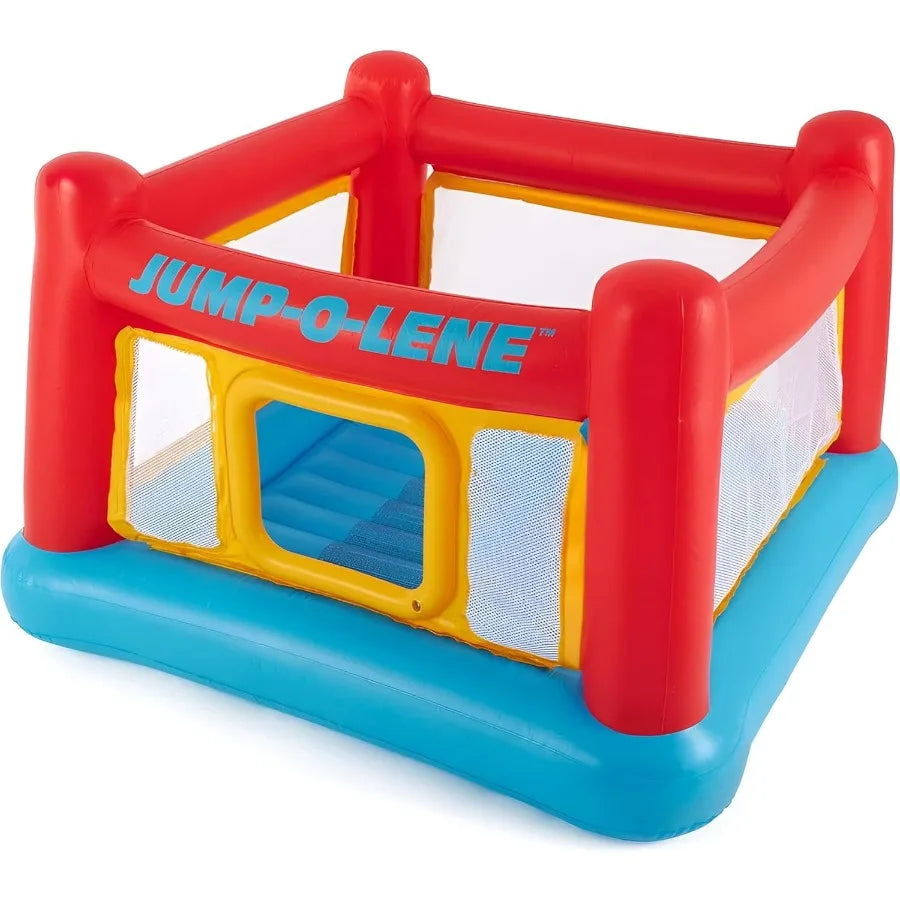 Inflatable Jump-O-Lene Trampoline Bounce House with Crawl-Thru Door Net - Ideal Indoor Outdoor Backyard Blow-Up Bouncy Pl