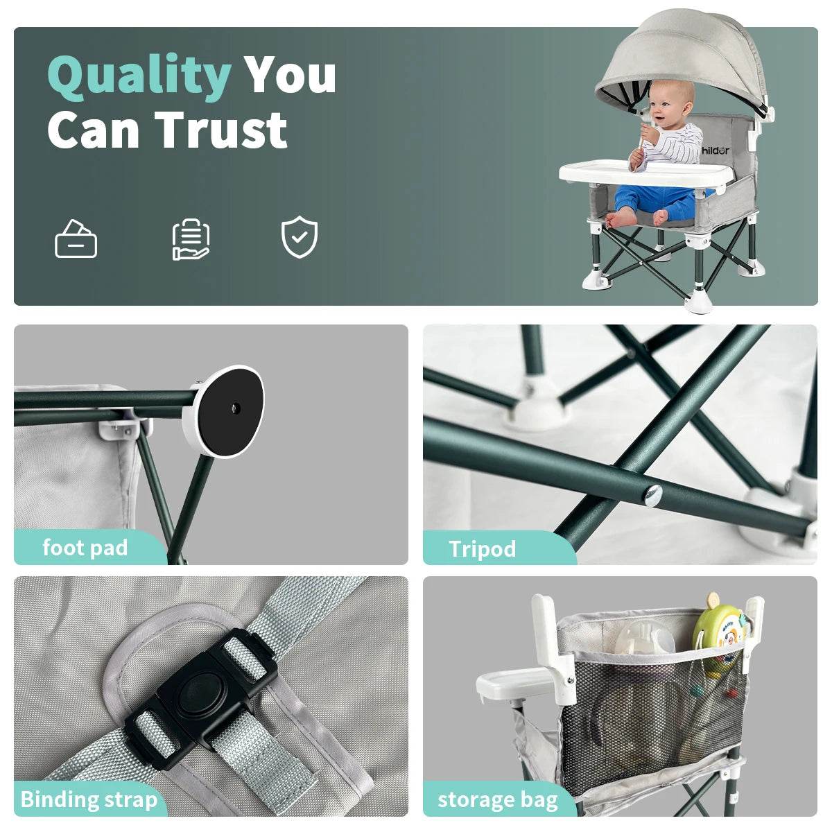 Portable dining chair for children, light and folding, removable dining plate, Suitable for dining at home and outdoor picnickin