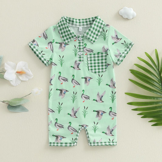 Toddler Boys Romper  Snap Closure Striped Dinosaur Print  Outfit for Summer Beachwear