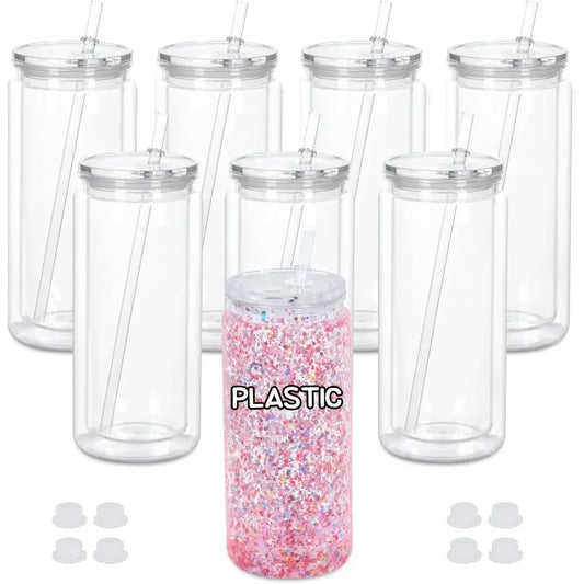 outdoor furniture HOME - 20 Oz Plastic Snowglobe Tumbler, 8 Pack Pre-Drilled Double Wall Acrylic Snow Globe Cup,