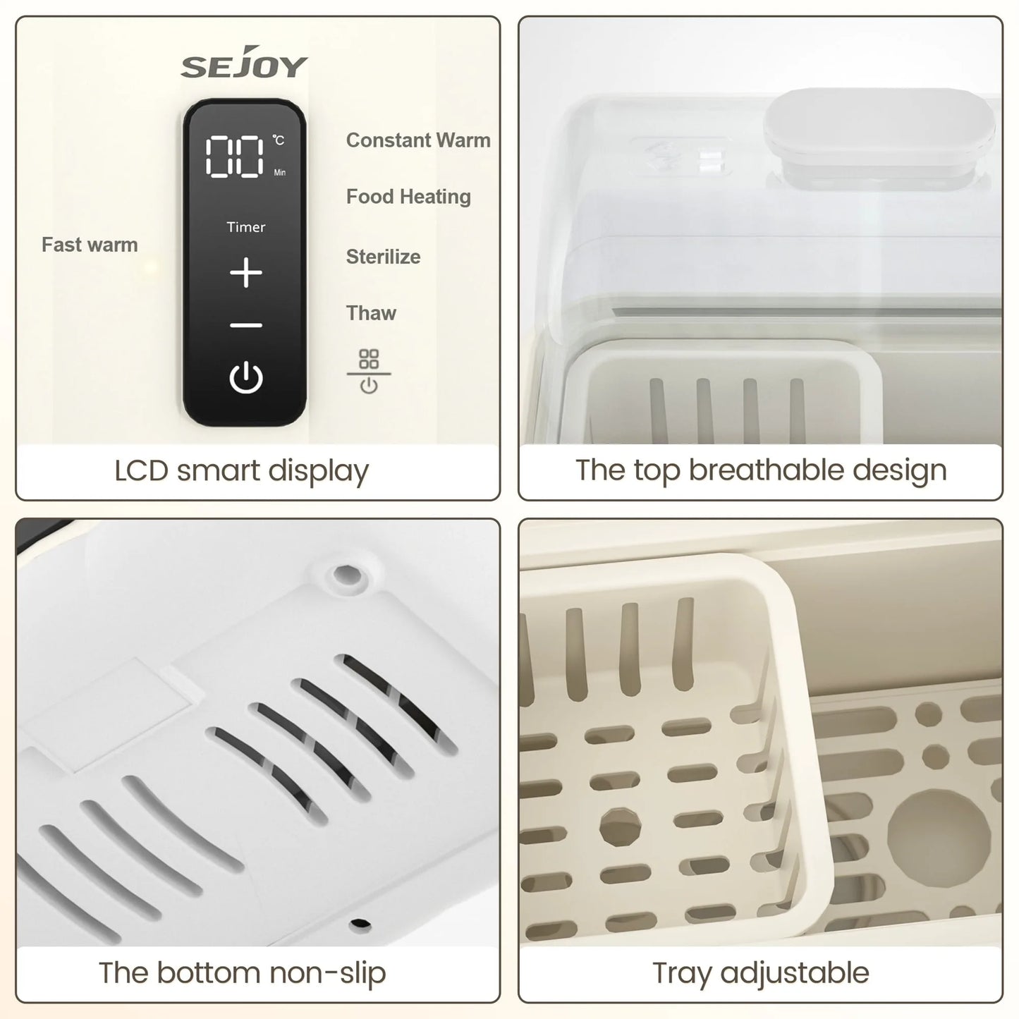 Sejoy Bottle Warmer For Baby,6-in-1 Fast Baby Milk Warmer with LCD Display,Double Bottle Warmer,Steam Sterilizer,24H Temperature
