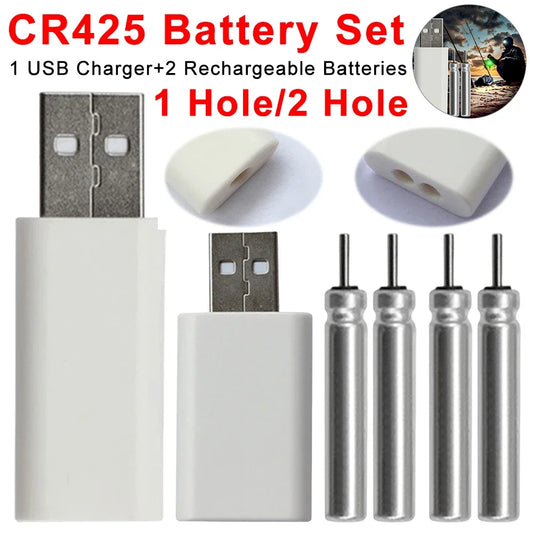 CR425 Night Fishing Float Batteries with USB Charger CR425 Rechargeable Cells Night Float Portable Glowing Water Bobber Tackles