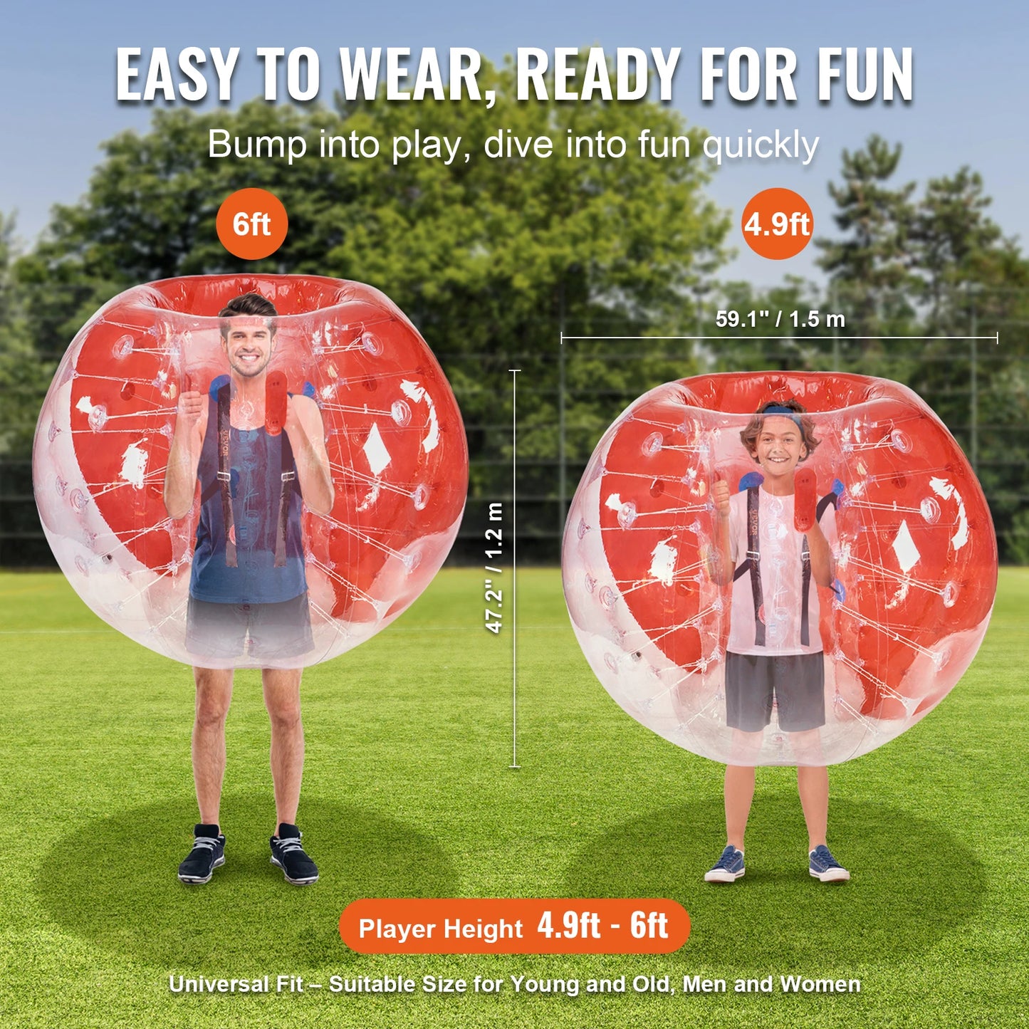 SucceBuy 5FT/1.5M Inflatable Bumper Ball Body Bubble Zorb Ball for Teen& Adult Body Bubble Soccer Balls PVC Hamster Bubble Balls
