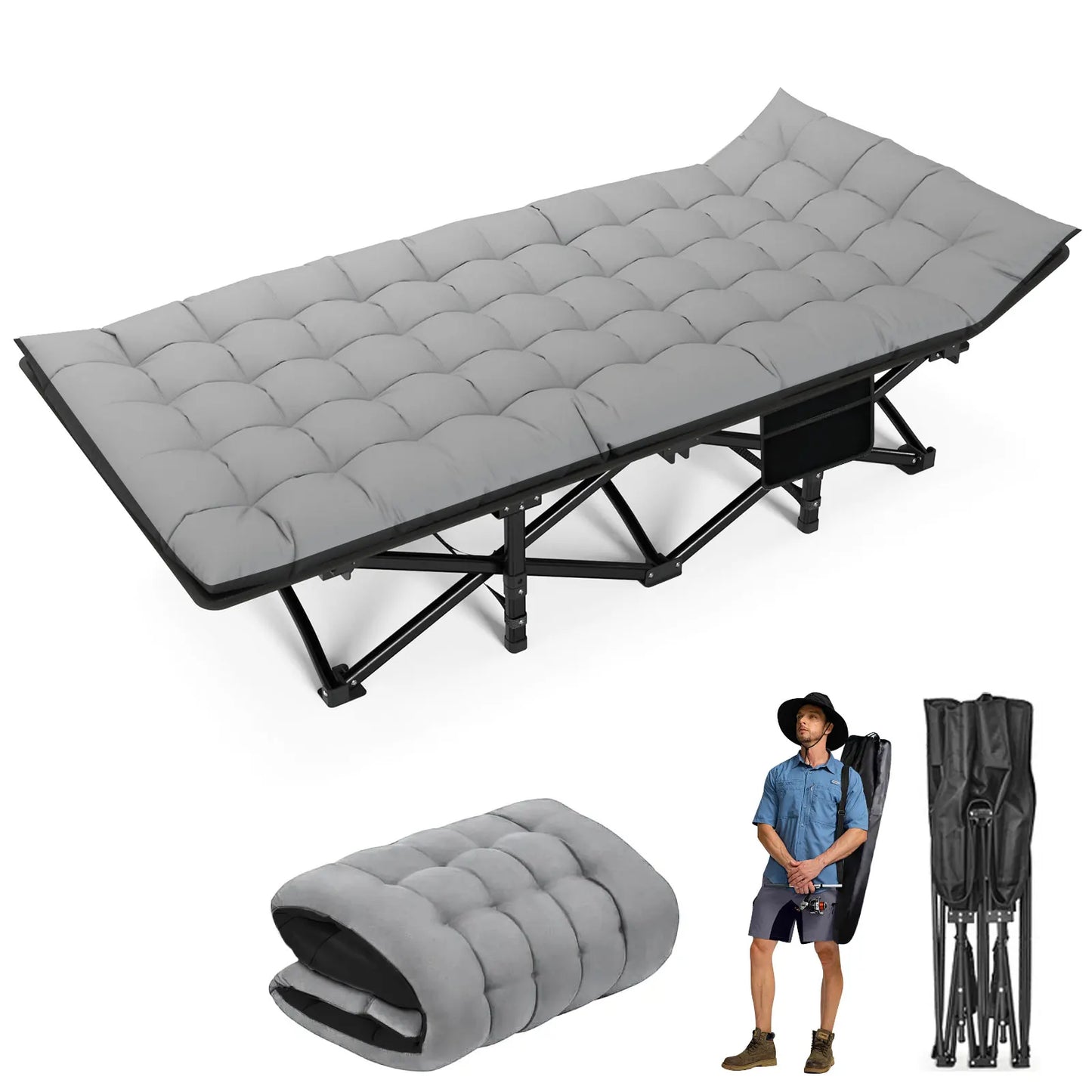 Folding Camping Cot   Portable Heavy Duty Outdoor Camping Bed for Adults Home Beach RV Noon Break 200KG Bearing