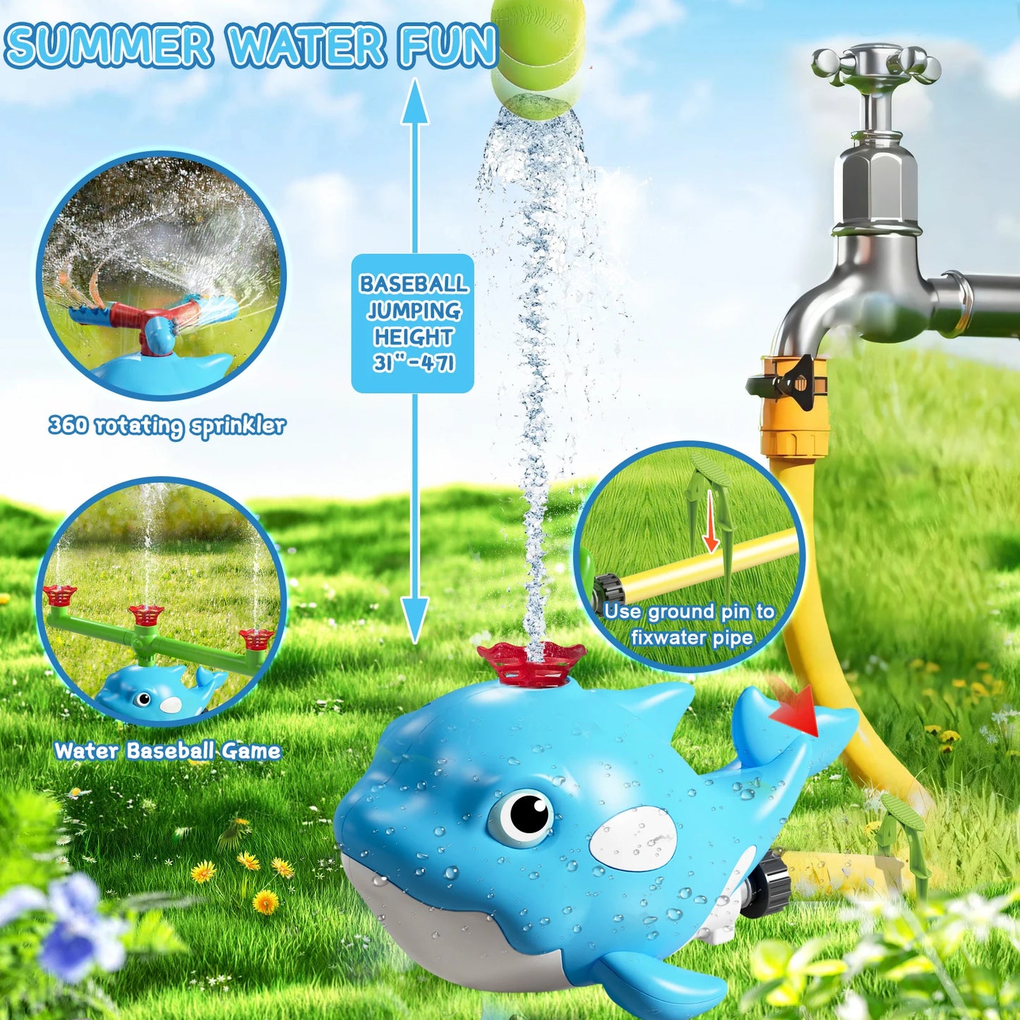 Summer Outdoor Sprinkler Snail Baseball Spinning Sprinkler Lawn Playing Water Summer Garden Lawns Water Toys Kids Outdoor Play