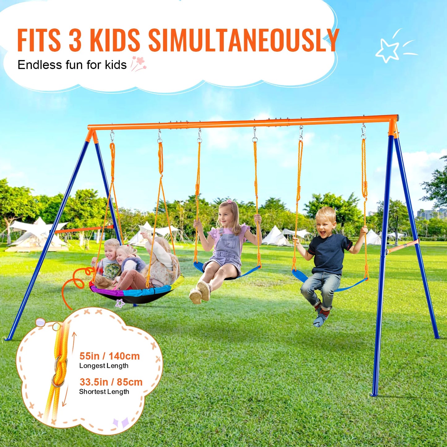 Swing Sets for Backyard 600lbs Capacity Swing Set with 1 Saucer Swing Seat 2 Belt Swing Seats Swingset Outdoor for Kids