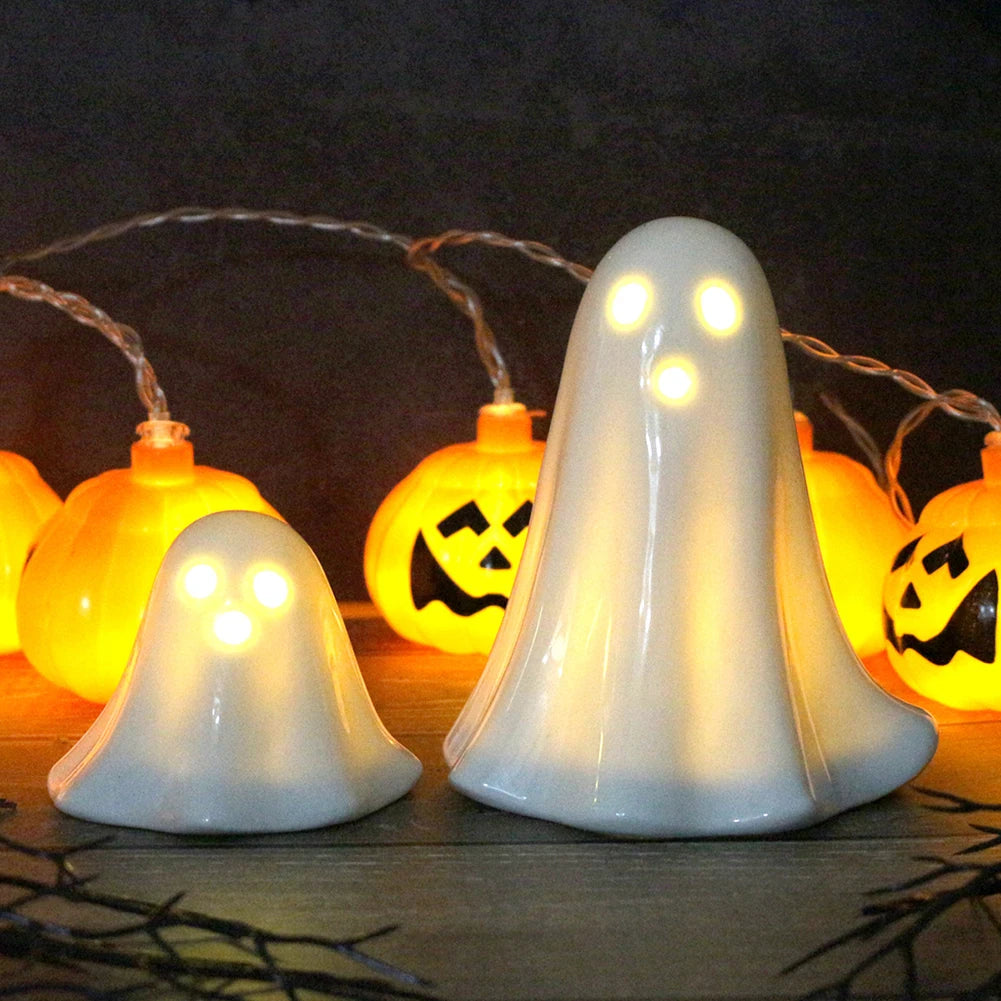 Halloween LED Light Up Ghost Decor Ceramic Lighted Ghost Sculpture Handmade Illuminated Ghost Decor Desktop Decoration