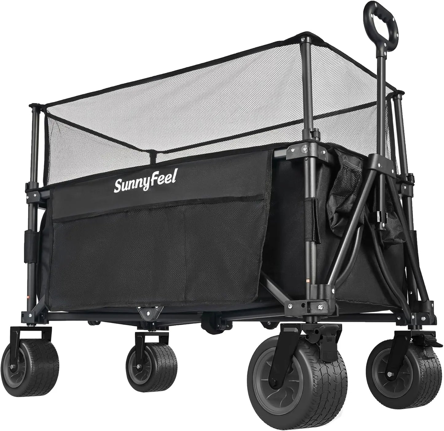 Heavy Duty Collapsible Outdoor Utility Wagon Cart 500LB Capacity Adjustable Handlebar,Foldable Beach Wheels