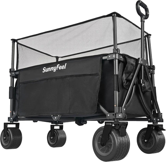 Heavy Duty Collapsible Outdoor Utility Wagon Cart 500LB Capacity Adjustable Handlebar,Foldable Beach Wheels