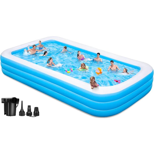 Large Inflatable Pool with Pump - 165'' x 76'' x 22'' Oversized Thickened Blow Up Pool for Adults, Family Swimming Pool