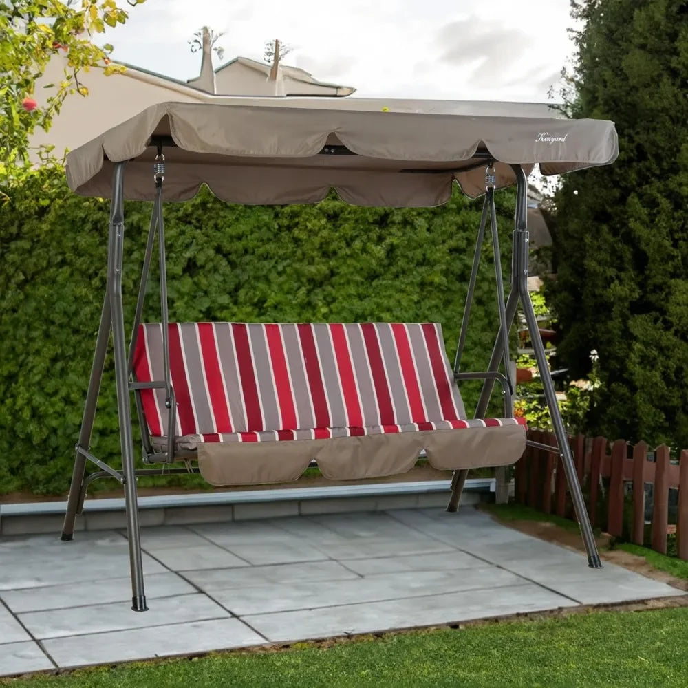 Alicia Patio Swing Chair - Comfortable 3 Cushion Seats with Strong Steel Frame, Adjustable Canopy and Removable Cushion