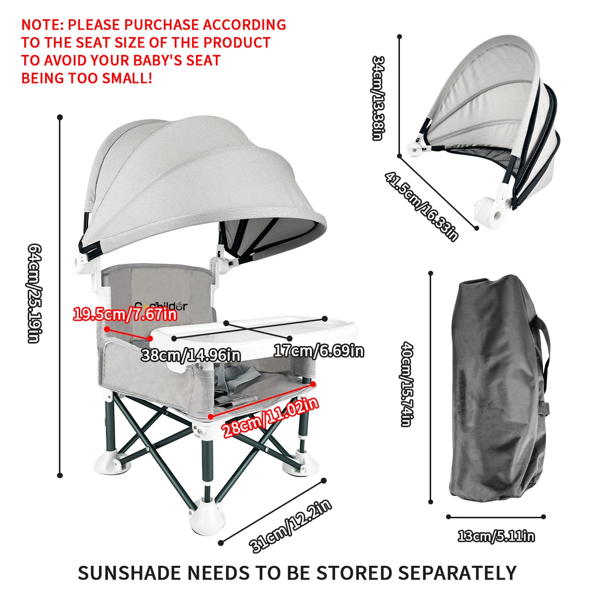 Portable dining chair for children, light and folding, removable dining plate, Suitable for dining at home and outdoor picnickin