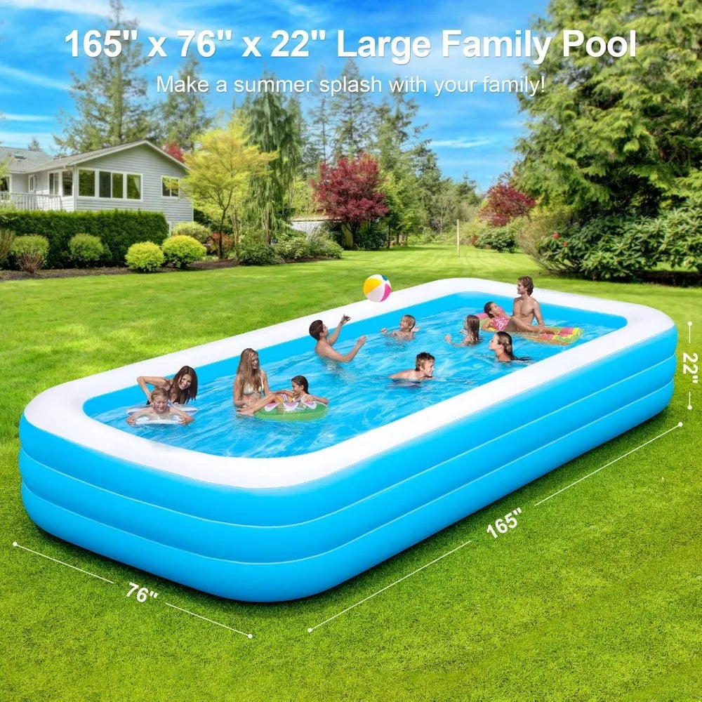 Large Inflatable Pool with Pump - 165'' x 76'' x 22'' Oversized Thickened Blow Up Pool for Adults, Family Swimming Pool