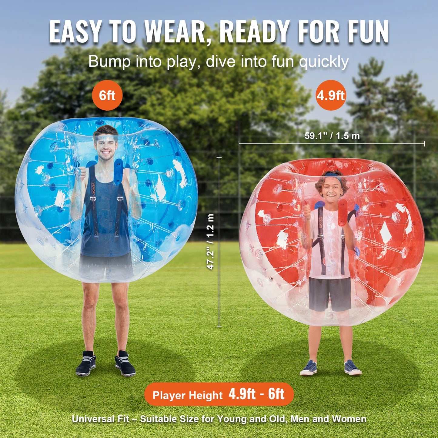 2-Pack 5FT/1.5M Inflatable Bumper Balls 0.8mm Thick Bubble Soccer Balls Inflatable Zorb Balls for Adults or Children