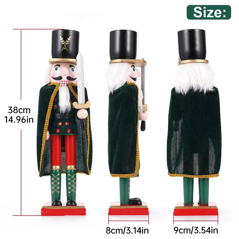 Christmas Nutcracker 38cm Soldier Puppet Wooden Nutcracker Statues Cloak King Doll Toy  Navidad New Year Gift Home Decoration