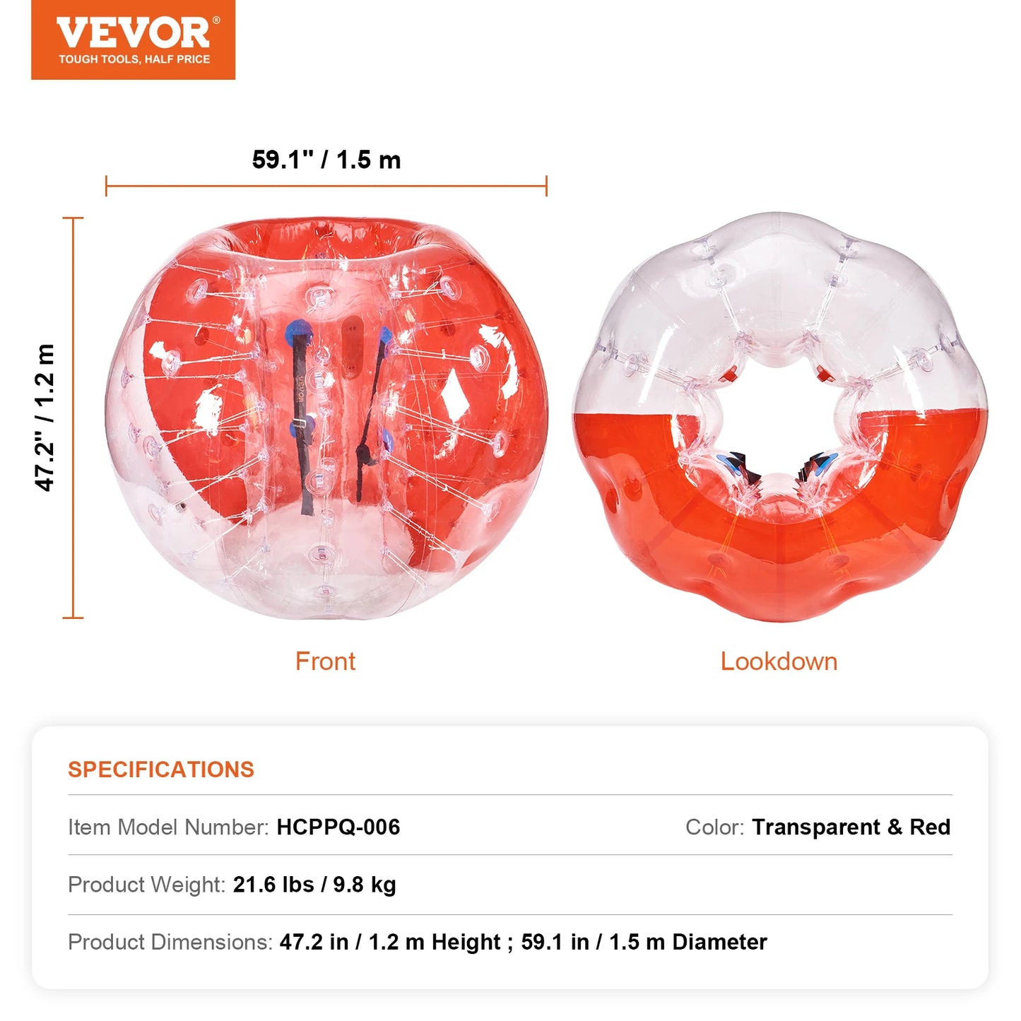 SucceBuy 5FT/1.5M Inflatable Bumper Ball Body Bubble Zorb Ball for Teen& Adult Body Bubble Soccer Balls PVC Hamster Bubble Balls