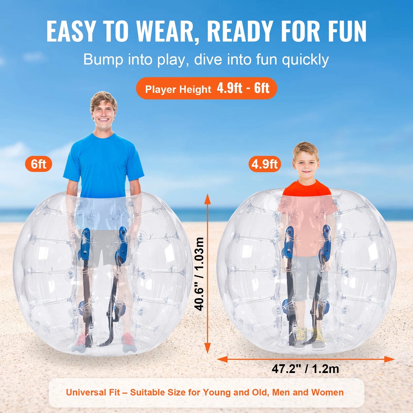 4FT/1.2M Inflatable Bumper Ball 1/2PCS Body Sumo Zorb Balls for Teen & Adult 0.8mm PVC Bubble Balls Bumper Bopper Toys