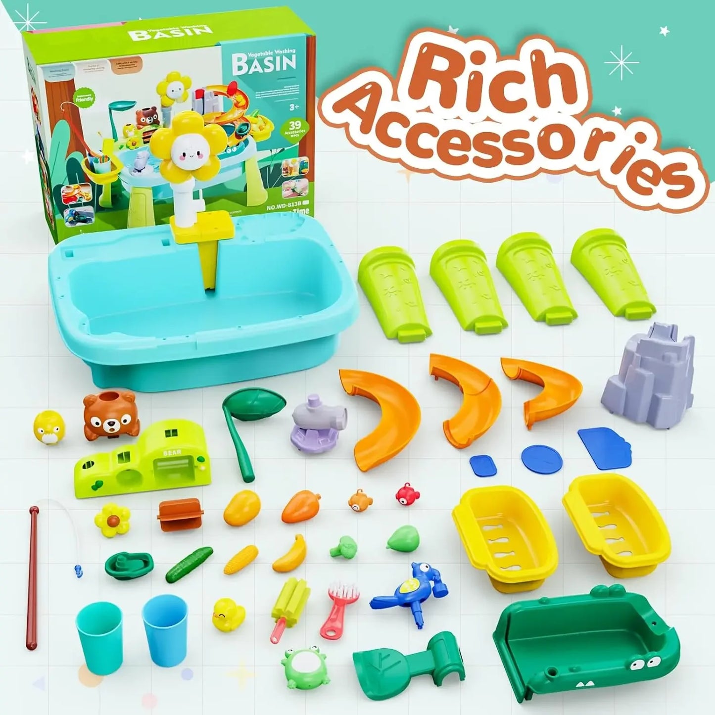 Water Table for Toddlers with Water Pump, Sand and Water Table for Kid Age 4-8,Fishing Game Summer Toys for Outdoor Backyard