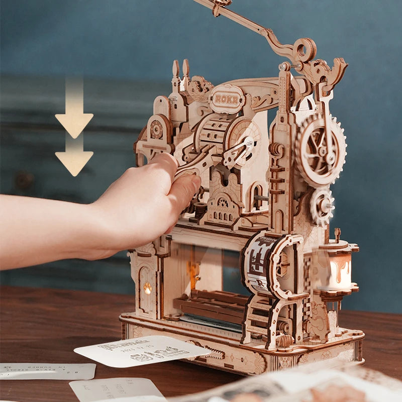 Printing Press 3D DIY Puzzle Gifts  Wooden Toys with LED Light Building Block Kit Play