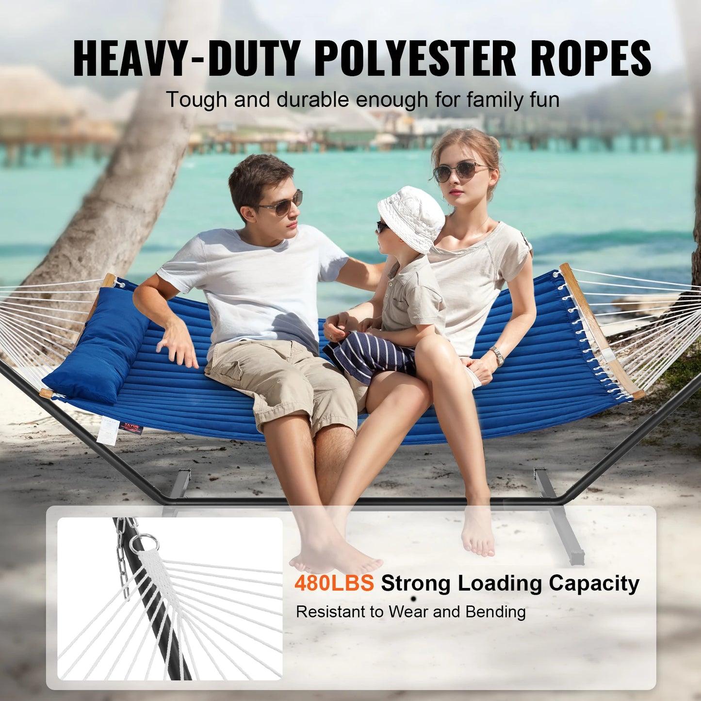 Two Person Hammock with Stand Included Double Hammock with Curved Spreader Bar and Detachable Pillow and Portable Bag