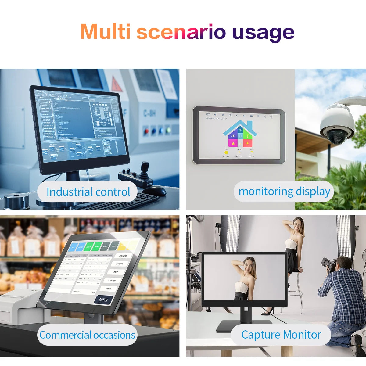 13.3 inch Touch Screen Monitor FHD 1920X1080 Suitable for Phone Laptop Inside Speaker Compatible with HDMI VGA USB Type-C