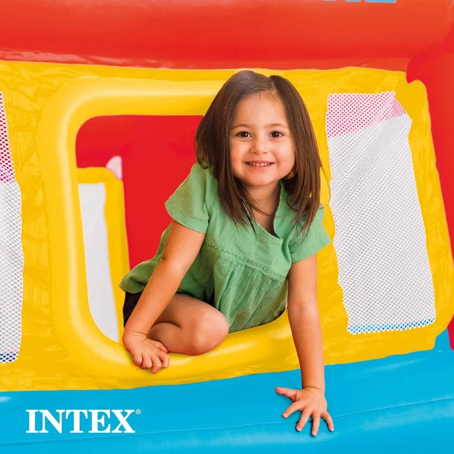 Inflatable Jump-O-Lene Trampoline Bounce House with Crawl-Thru Door Net - Ideal Indoor Outdoor Backyard Blow-Up Bouncy Pl