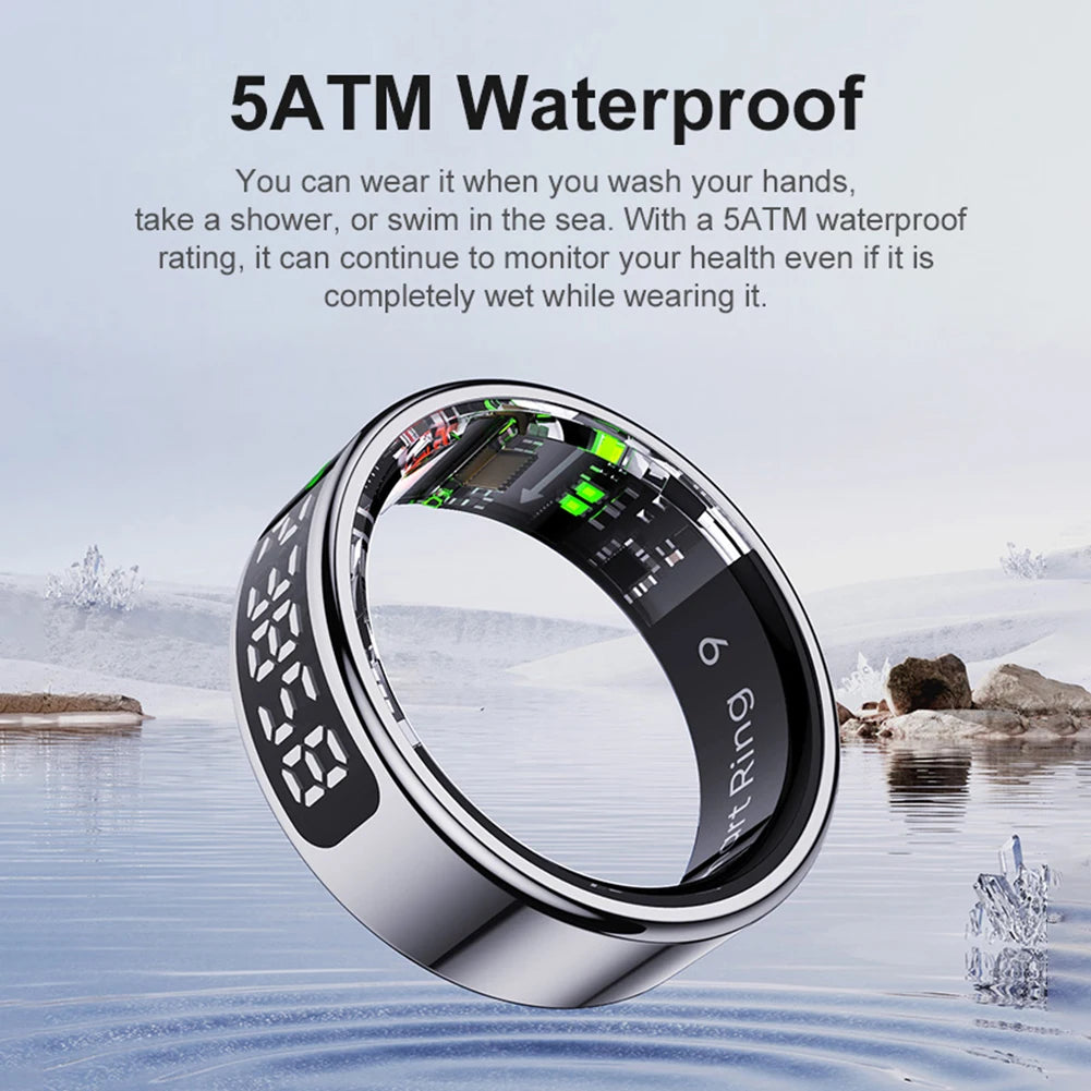 Smart Ring with Display Screen and Touch Heart Rate Blood Oxygen Monitor Ring 5 ATM Waterproof Smart ring for Android & iOS