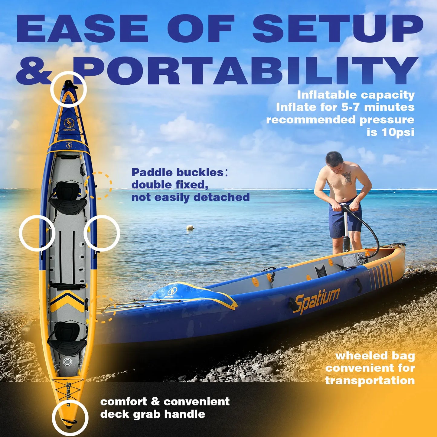 Inflatable Kayak Canoe Rowing Boat Fishing OEM Drop Stitch 2-3 Person Double Seats Detachable Water Sports