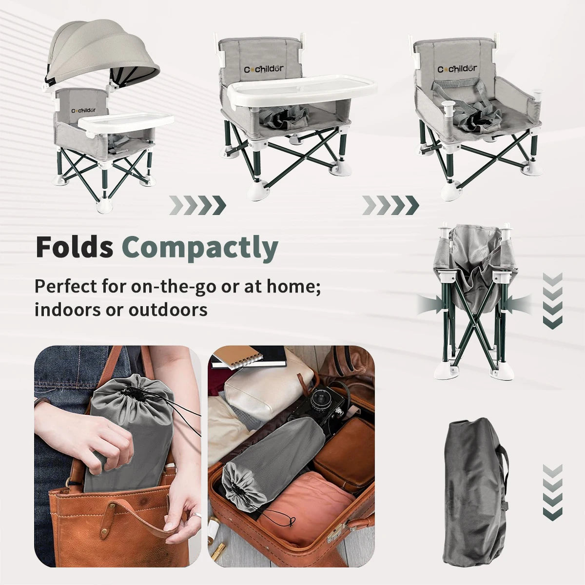 Portable dining chair for children, light and folding, removable dining plate, Suitable for dining at home and outdoor picnickin