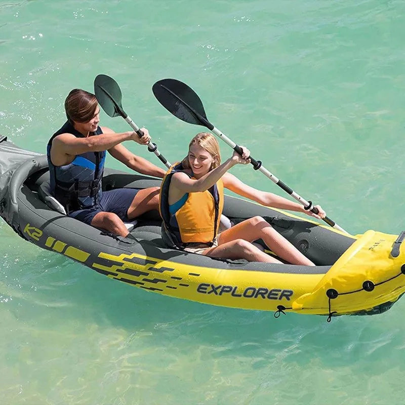 Inflatable Kayak Set: Includes Deluxe 86in Aluminum Oars High-Output Pump –SuperStrong PVC