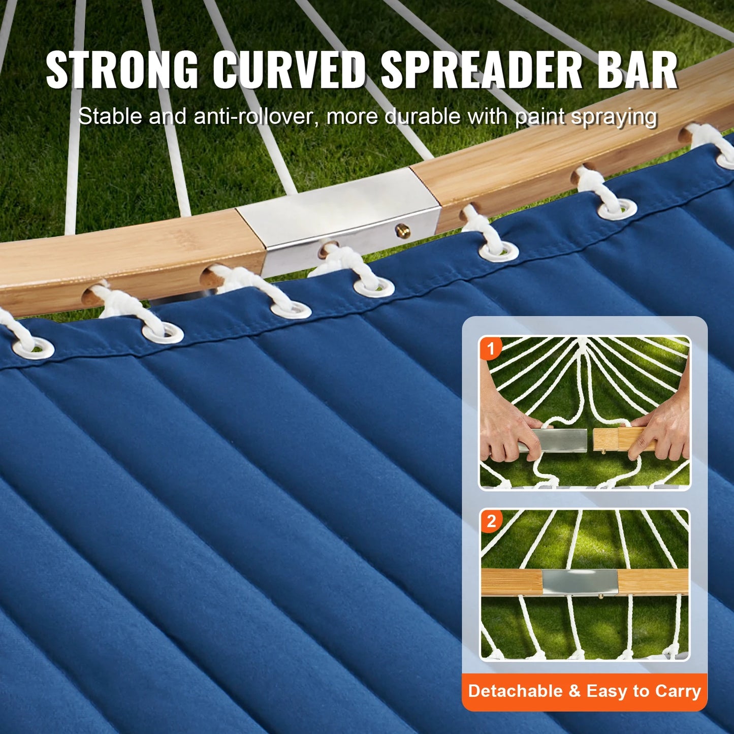 Two Person Hammock with Stand Included Double Hammock with Curved Spreader Bar and Detachable Pillow and Portable Bag