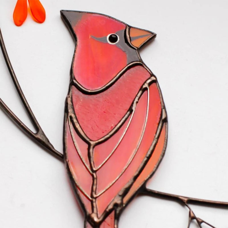Cardinal Bird Stained Glass Ornament Epoxy Craft Home Window Decoration Hanging Ornament