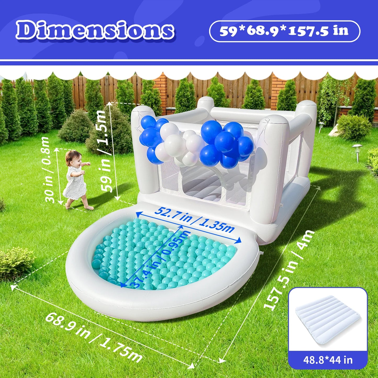 White Bounce House with Pump Kids Ball Pit Bounce House for Kids 3-6 Birthday Indoor or Outdoor Playhouse