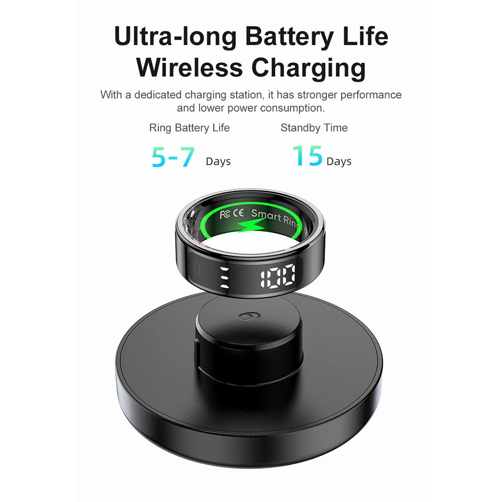 Smart Ring with Display Screen and Touch Heart Rate Blood Oxygen Monitor Ring 5 ATM Waterproof Smart ring for Android & iOS