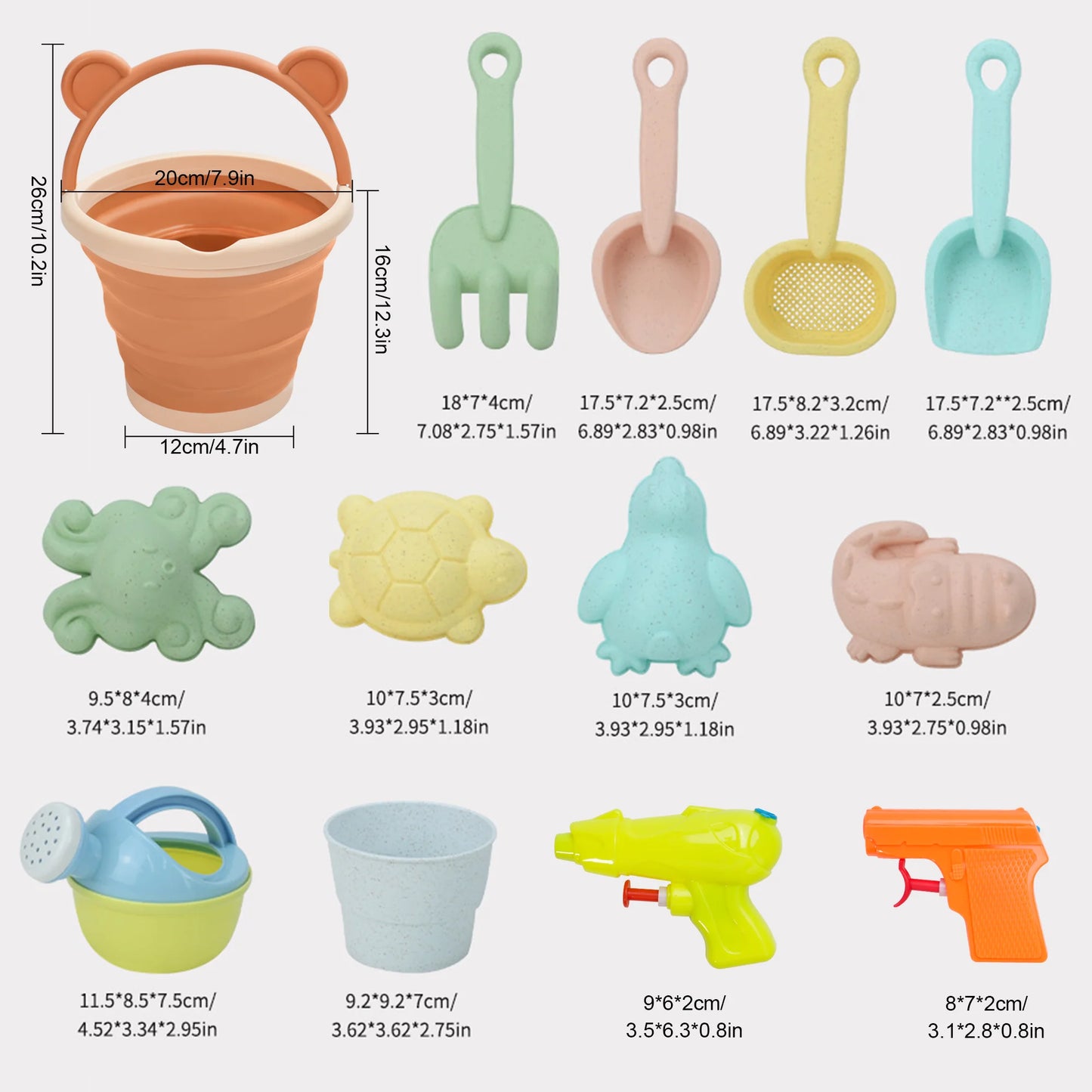 Beach toys, foldable storage buckets, beach shovels, water sprinklers, animal molds, essential gifts for the seaside winter vacation