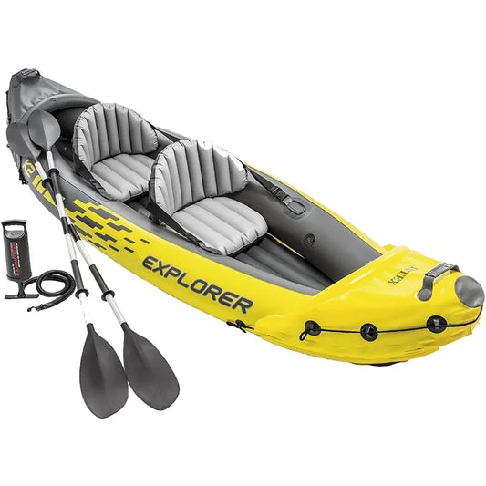 Inflatable Kayak Set: Includes Deluxe 86in Aluminum Oars High-Output Pump –SuperStrong PVC